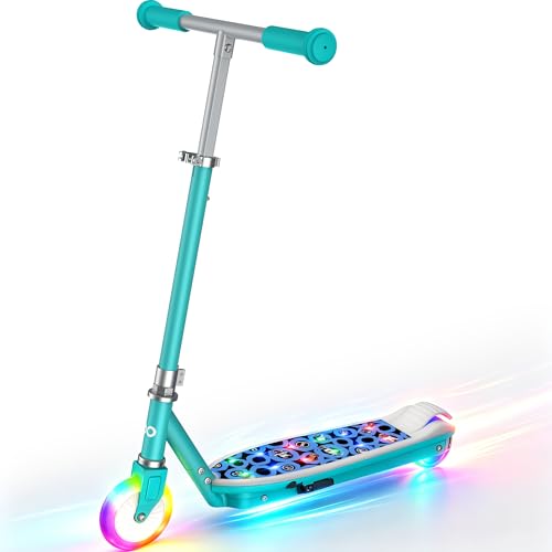 Gyroor Electric Scooter for Kids Ages 6-12, E Scooter with 8km/h Safe Speed, 110LBS Load, Adjustable Handlebar & LED Lights, Gravity Sensing, Ideal for Boys Girls Gift Cyan