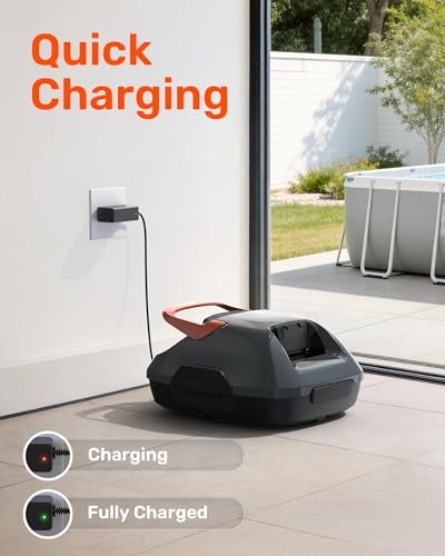 Gosvor Cordless Pool Vacuum Robot, Pool Cleaner Lasts 90 Mins, Self-Parking, Upgraded Dual Motors, Portable, for Flat-Bottom Above-Ground & In-Ground Pools, Orange