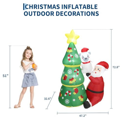 WildVenture 6ft Christmas Decoration Inflatable -Santa Helps Bear Climb
