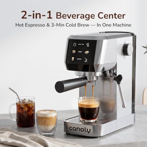 Canoly 2-in-1 Espresso Machine & Cold Brew Maker, 20 Bar, Stainless Steel