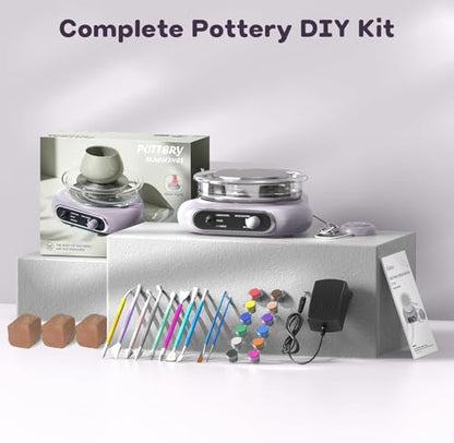 Alldeer Mini Pottery Wheel Kit - 4.7" Electric Clay Wheel with Foot Pedal, Adjustable Speed & Forward/Reverse Rotation Ceramic Wheel, Tiny Clay Spinner for Adults and Beginners (Grayish Purple)