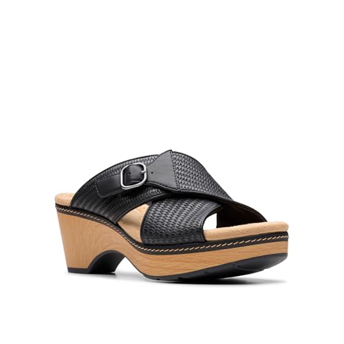 Clarks Collection Women's Seannah Nora Wedge Sandal, Black Interest Synthetic, 8 Medium US