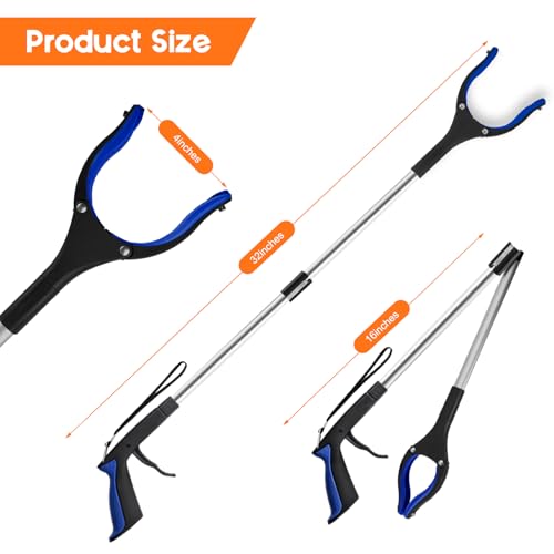TOPGROT 32” Grabber Reacher Tool, 2-Pack Foldable Reacher Grabber Pickup Tool with 90° Rotating Jaw & Magnets, Trash Picker Upper Grabber, Lightweight Grabbers for Seniors Heavy Duty