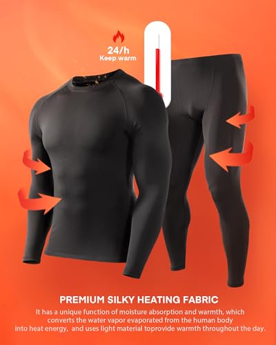 Thermal Underwear for Men Fleece Lined Long Johns Base Layer Sports Long Sleeve Compression Tops and Bottom Set