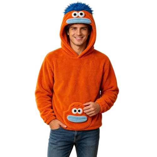 Big Mouth Monster Hoodie Adult Men Fuzzy Sherpa Pullover Halloween Costumes