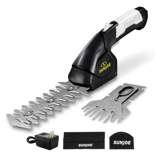 Sun Joe 2-in-1 Cordless 7.2V Handheld Grass Shear & Hedge Trimmer, HJ604C | 4" Grass Shear and 6" Hedge Trimmer Blades, Battery-Powered Operation, Safety Switch, and Blade Cover for Yard Care