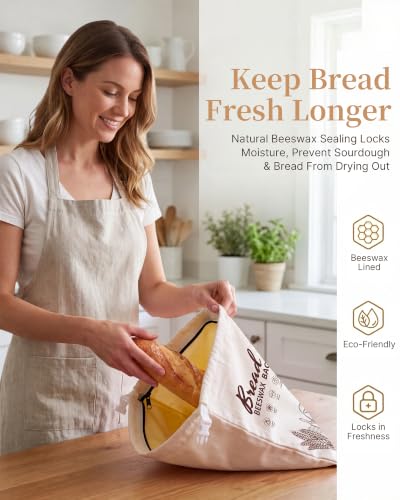 2 Pack Reusable Beeswax Bread Bags for Sourdough & Homemade Bread