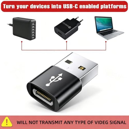 USB to USB-C Adapter, 10Gbps, 6-Pack,Black
