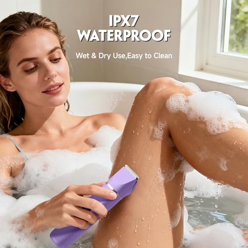 Electric Bikini Trimmer for Women - Tiovara Painless Electric Shaver,Cordless Electric Razors IPX7 Waterproof Pubic Hair Removal with USB Charge Dock for Bikini Underarm Leg Arm Body Face Silk Skin