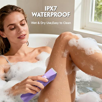 Electric Bikini Trimmer for Women - Tiovara Painless Electric Shaver,Cordless Electric Razors IPX7 Waterproof Pubic Hair Removal with USB Charge Dock for Bikini Underarm Leg Arm Body Face Silk Skin