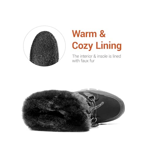 DREAM PAIRS Women's Waterproof Winter Snow Boots,Black,5 | Non-Slip,Warm Cozy Fur,Comfortable,Insulated,Cushioned Insole,Lace Up,for Outdoor Hiking and Daily Walking