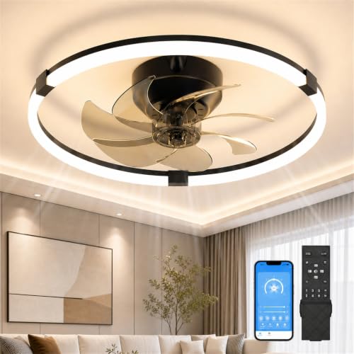 Lujeet 20 Inch Fandelier Ceiling Fan with Lights and Remote Black