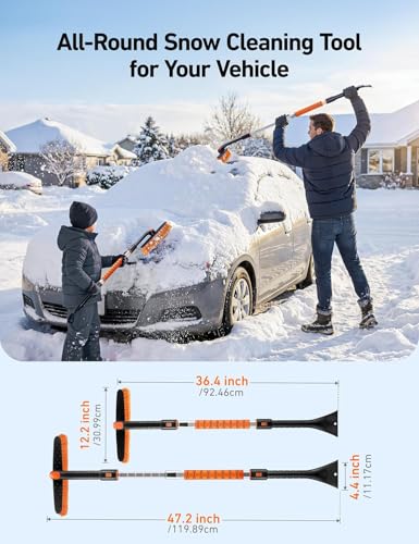 AstroAI 47.2" Extendable 360° Snow Brush for Car Ice Scraper Windshield