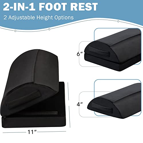Foot Rest for Under Desk at Work, Adjustable Footrest for Office Chair & Gaming Chair,Ergonomic Footrest Pillow Desk Foot Stool with Washable Cover for Home, Airplane, Travel (Black)