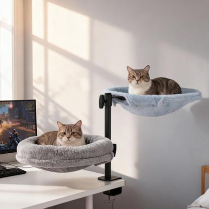 Odoland Cat Desk Bed, 2-in-1 Double Layer Bed with Adjustable Height
