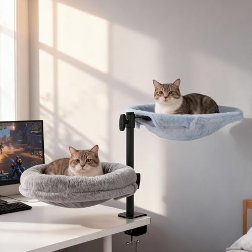Odoland Cat Desk Bed, 2-in-1 Double Layer Bed with Adjustable Height