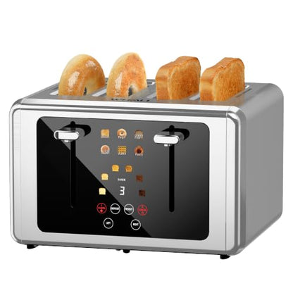 WHALL Smart Touch Screen Toaster 4 Slice with Wide Slots,6 Browning