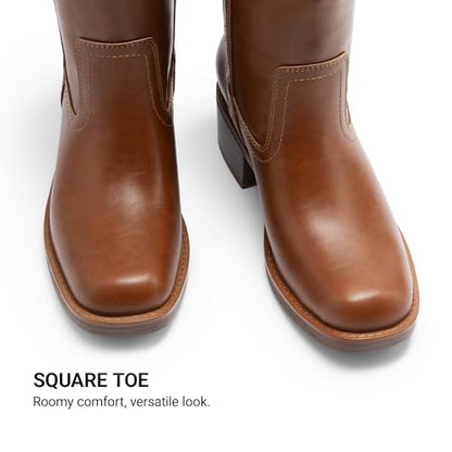 DREAM PAIRS Women's Knee High Boots Square Toe Stitched Tall Boots Embroidery Pull On Comfortable Long Boots for Country Concert,Size 7,Brown,SDKB26006W