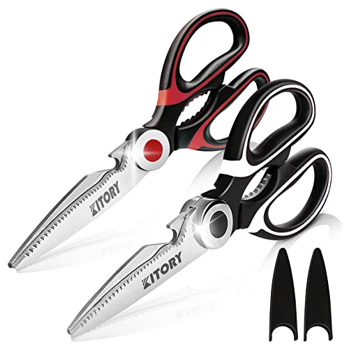 Kitory Premium Kitchen Shears 2-Pack Kitchen Scissors Ultra Sharp Shears, Heavy Duty Scissors with Sheath Multi-Function Food Scissors for Poultry, Fish, Vegetables, Herbs, BBQ, Chicken, 2023 Gifts