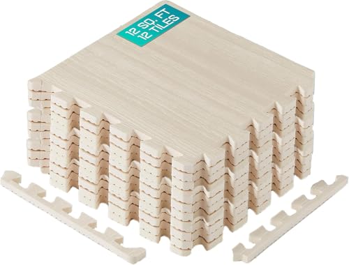 Yes4All EVA Interlocking Foam Floor Tiles, 1.02 m², Light Walnut Wood