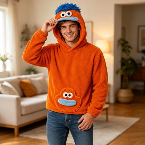 Big Mouth Monster Hoodie Adult Men Fuzzy Sherpa Pullover Halloween Costumes