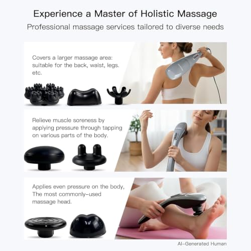 MEGAWISE Handheld Back Massager | Deep Tissue Percussion Massage for Back, Neck, Shoulders, Waist and Legs with 6ft Power Cord, Ergonomic Handle (Silver Grey)