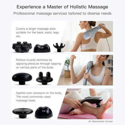 MEGAWISE Handheld Back Massager | Deep Tissue Percussion Massage for Back, Neck, Shoulders, Waist and Legs with 6ft Power Cord, Ergonomic Handle (Silver Grey)