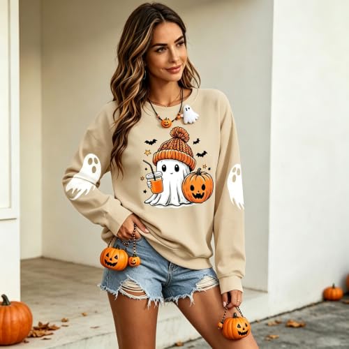Women's Halloween Sweatshirt Cute Ghost Spooky Graphic Crewneck Top