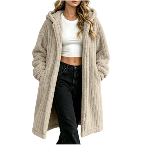 Generic Veste Polaire Femme, Women Warm Open Front Hooded Sherpa Jacket
