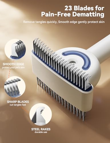 Dog Brush for Grooming,FEELNEEDY Cat Brush for Shedding,Dual-Sided Dematting and Deshedding Dog Brush with 2 Spray Levels Steam Brush, Detangling Rake for Long-Hair Dogs and Cats, for Medium-Thick Coats Prone to Tangles & Shedding