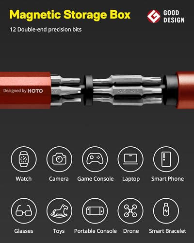 HOTO 24 in 1 Mini Screwdriver Set, Magnetic Torx Bit Set, Cinnabar Red