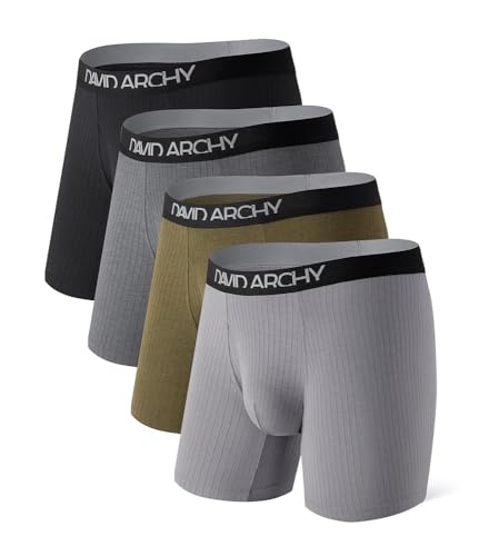 DAVID ARCHY Bamboo Rayon Boxer Briefs for Men, 2X Breathable Underwear with Functional Fly, Anti-Chafing Cooling Mens Underwear 4 Pack