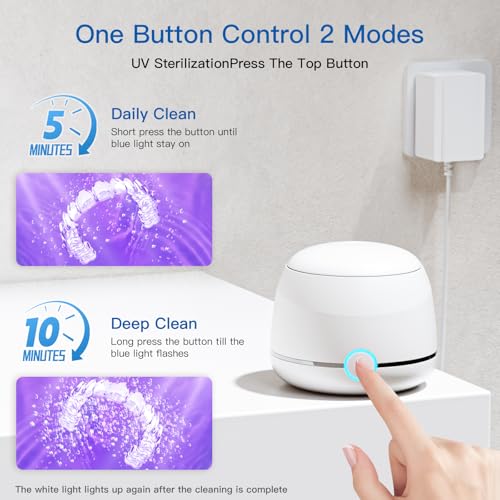 Midomi 45kHz Retainer Denture Cleaner Machine, Upgraded Jewelry Cleaner, 5min and 10min Timer with Rechargable Top Cover, 200ml Dental Cleaning Pod, MouthGuard Cleaner for Aligner NightGuard