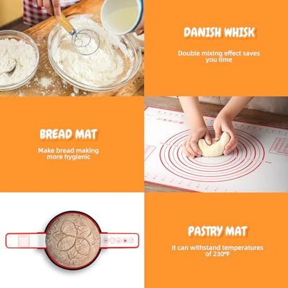 Complete Sourdough Bread Starter Kit with 35OZ Jar, All-in-One Sourdough Starter Kit, 2 Silicone Proofing Baskets, Non-Stick Baking Mat & 15-Piece Baking Tools Set - Includes Dough Scraper, Lid & More