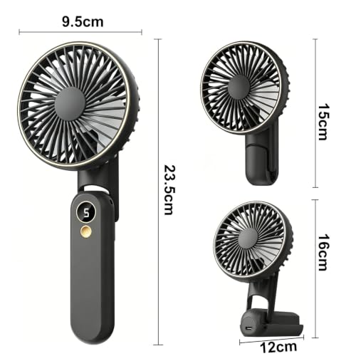 Hand Held Fan, Handheld Fan USB Rechargeable Fans with 5 Speeds 4000mah, Portable Mini Powerful Personal Fan Foldable Fans for Outdoor Office Travel Camping School Home (Black)