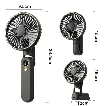 Hand Held Fan, Handheld Fan USB Rechargeable Fans with 5 Speeds 4000mah, Portable Mini Powerful Personal Fan Foldable Fans for Outdoor Office Travel Camping School Home (Black)