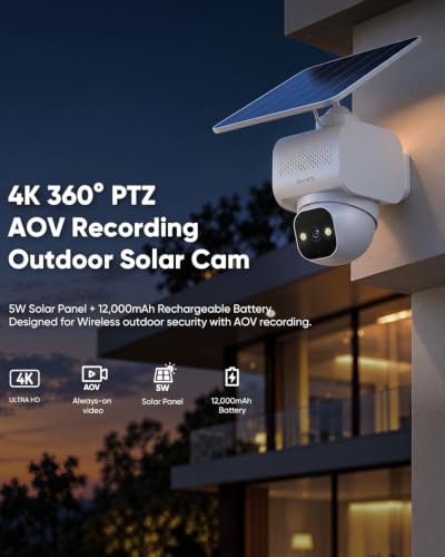 blurams 4K Ultra Security Cameras Wireless Outdoor with 5W Solar Powered | 12000mAh Battery, AOV 24/7 Recording, On-Device AI/Tracking, Perimeter Alarm, 2.4/5GHz WiFi 6, Works with Alexa