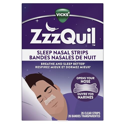 Vicks ZzzQuil Nasal Strips, Clear Nasal Strips, Relieves Nighttime Nasal Congestion, Contoured, Reduces Nasal Congestion For Less Snoring and Better Sleep, 26 Count