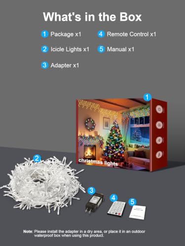 ROOR 50FT Christmas Icicle Light Outdoor 300 LED Christmas Light Warm White | 8 Modes with Remote Timer, IP65 Waterproof Connectable Icicle String Light for Xmas Eaves Window Holiday Party Yard Decor