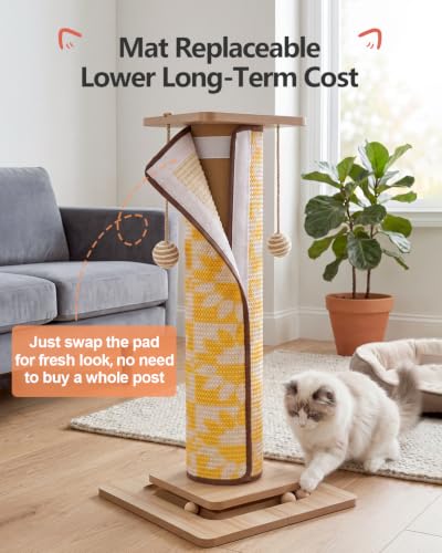 Odoland 31" Tall Cat Scratching Post, Cat Scratcher with Replaceable Pad