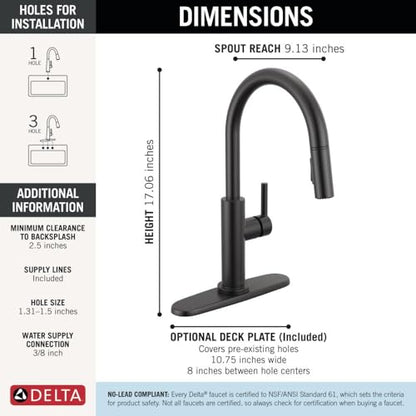 Delta 19867LF-BL Nicoli Single Handle J Spout Kitchen Faucet in Matte Black