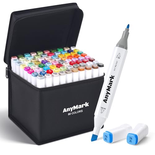 AnyMark 80 Colors Alcohol Markers Chisel & Fine Dual Tip
