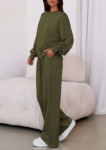 PRETTYGARDEN Womens Loose Fit Casual 2 Piece Lounge Set(Army Green,S)