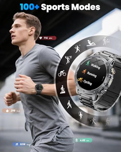 Military Smart Watch (Answer/Make Calls), Smart Watch for Men with 1000 mAh Battery/Led Flashlight/Heart Rate/Sleep Monitor 100+ Sport Modes Fitness Watch for Android/iPhone