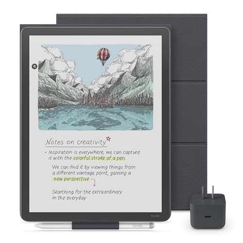 New Amazon Kindle Scribe Essentials Bundle - New Amazon Kindle Scribe Colorsoft (32GB) - Graphite, Premium Pen, Premium Leather Folio-Graphite, Power Adapter