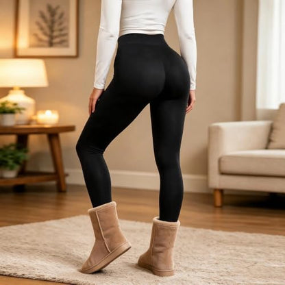Womens Winter Leggings Crossover Warm Fleece Lined Thermal Leggings Black