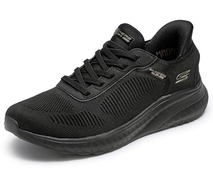 Skechers Women's Hands Free Slip-ins Bobs Squad Chaos-Current Muse Sneaker, Black/Black, 9