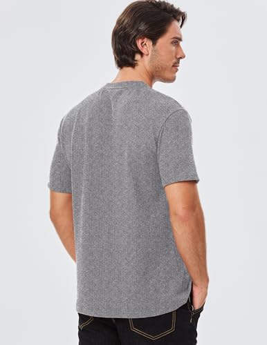 TUREFACE Men's V-Neck Short Sleeve Henley T-Shirts Grey Summer Casual Waffle Textured Pullover Tees