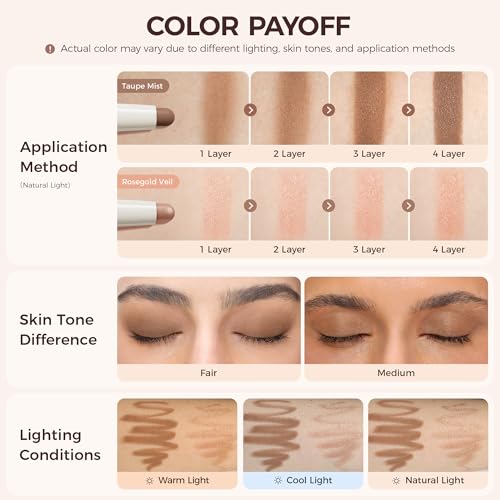 Exmiloo Cream Eyeshadow Stick, Taupe Matte & Rose Gold Shimmer Duo