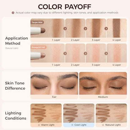 Exmiloo Cream Eyeshadow Stick, Taupe Matte & Rose Gold Shimmer Duo